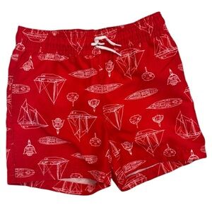Janie and Jack Red Nautical Print Swim Shorts
